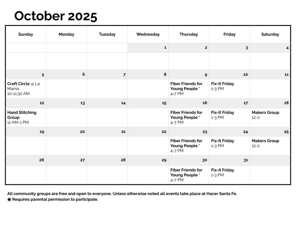 October 2025 Community Calendar