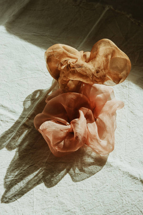 Plant dyed Plastic free ORGANZA silk scrunchy