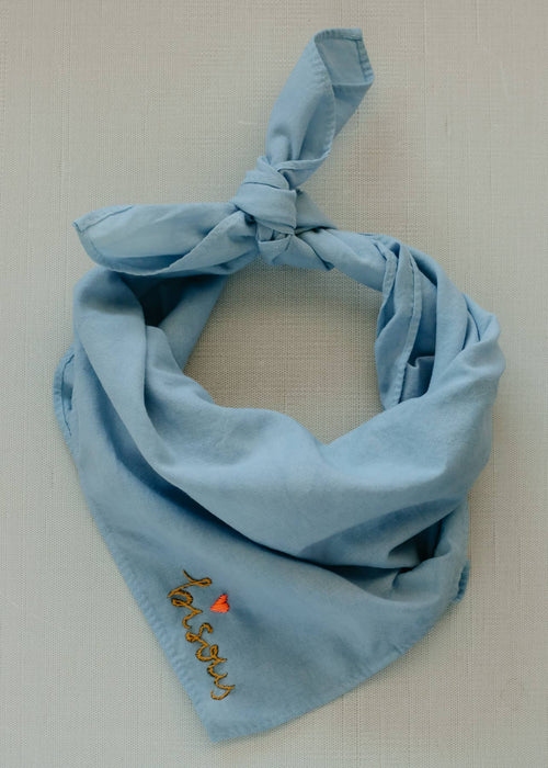 BISOUs Cotton Bandana, Hand Embroidered &  Hand Dyed 