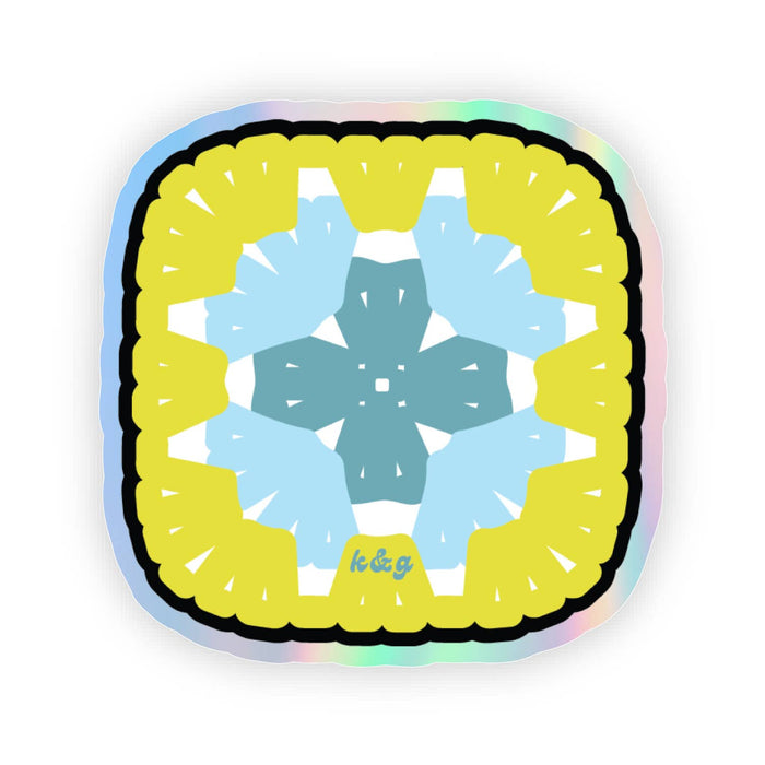 Holographic Crochet Granny Square Sticker