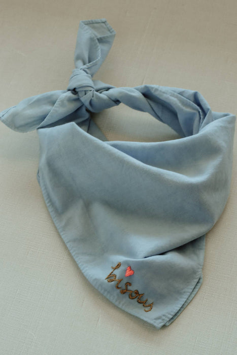 BISOUs Cotton Bandana, Hand Embroidered &  Hand Dyed 