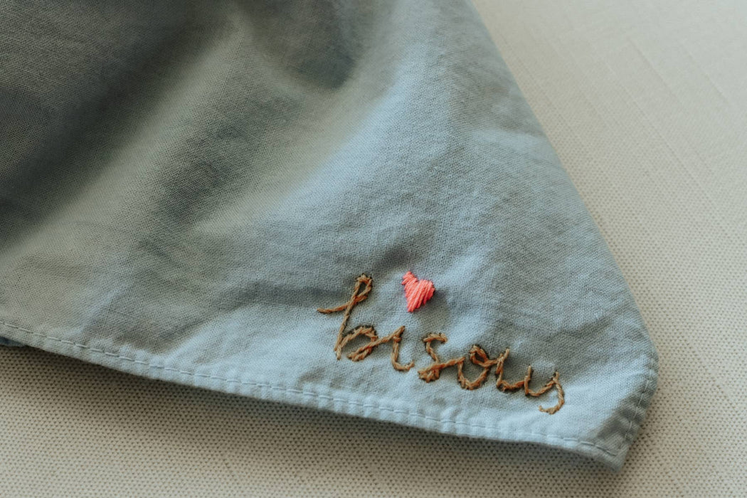 BISOUs Cotton Bandana, Hand Embroidered &  Hand Dyed 
