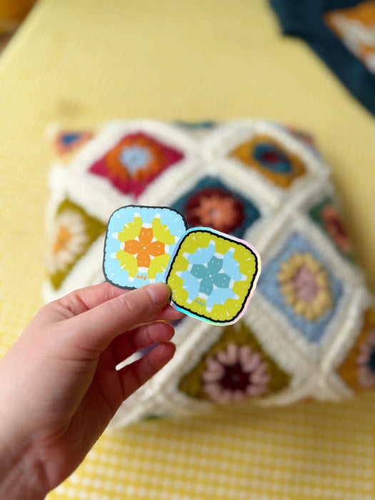 Holographic Crochet Granny Square Sticker