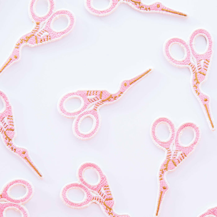 Pink Stork Scissor Iron-On Patch